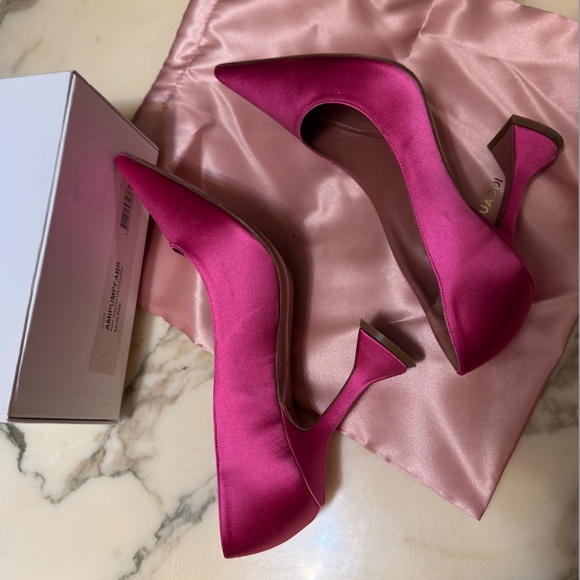 Amina Muaddi Pink Satin Pumps size 39 - Picture 5 of 8